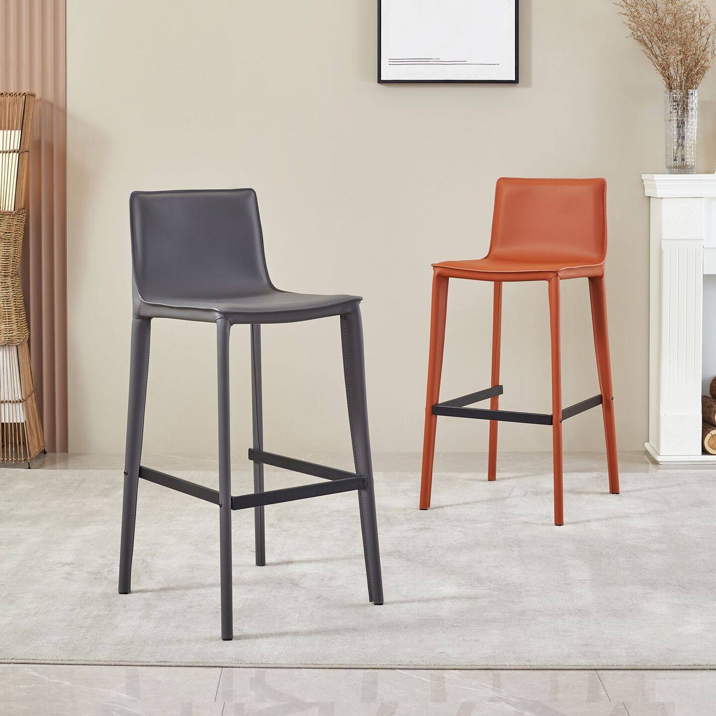 意式极简马鞍皮吧台椅现代简约轻奢酒吧高脚椅前台椅岛台椅高脚凳,淘宝优惠券,粉丝福利购,淘宝优惠卷