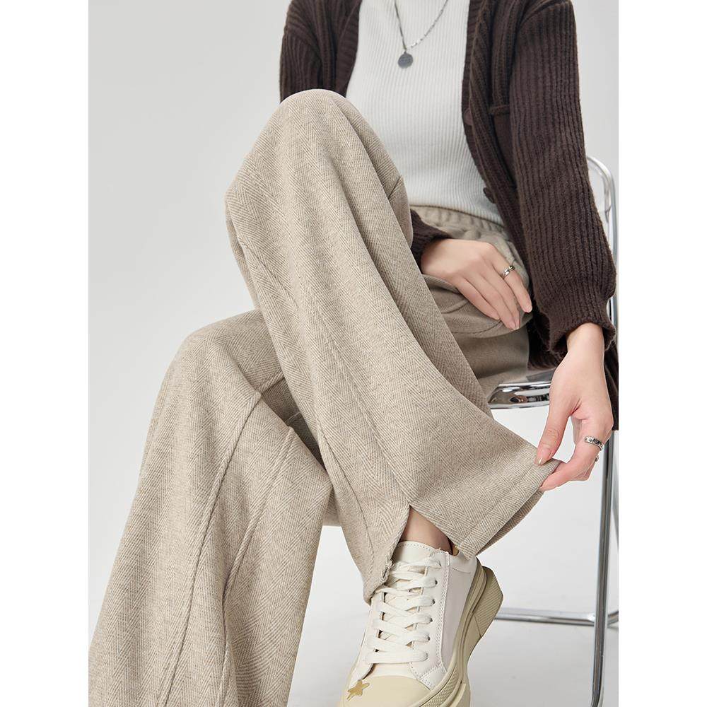 醋酸阔腿裤女秋冬季2025新款加绒直筒窄版垂感毛呢裤子大码小个子,淘宝优惠券,粉丝福利购,淘宝优惠卷