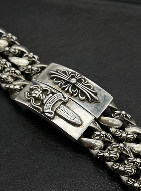 ODEK复古做旧宝剑龙虾扣手链长十字花个性小众男士霸气经典款刻字