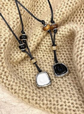 皮绳项链抽拉秋冬高档拉德高级新款毛衣配饰爆款锁骨民族风项链