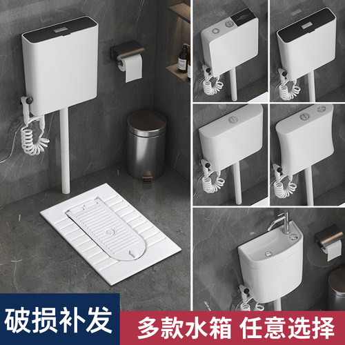 带盖板蹲便器一体形蹲厕蹲坑式便池家用大便盆水箱防臭马桶洗手盆 - 图2