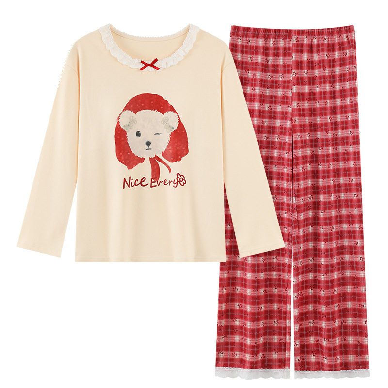 长袖睡衣套装女春秋冬季纯棉带胸垫薄款卡通学生冬天可外穿家居服,淘宝优惠券,粉丝福利购,淘宝优惠卷