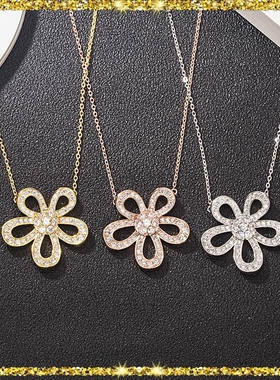 梵克五花幸运花项链V金吊坠精工