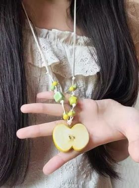 清甜苹果片 清新多巴胺串珠编绳项链小众甜美锁骨链显白气质颈链