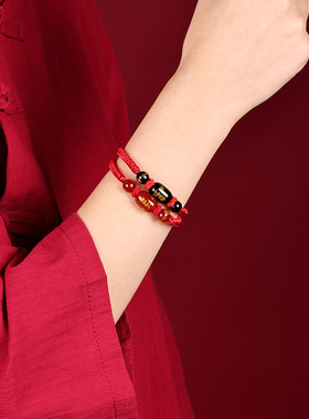 2026马年本命年红绳手链红手绳编织绳太岁化玛瑙男女手串