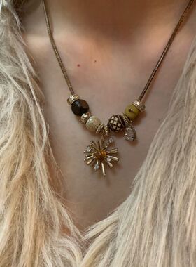 烟花虎眼 古着波西米亚风串珠项链女长款可调节毛衣链高级感配属