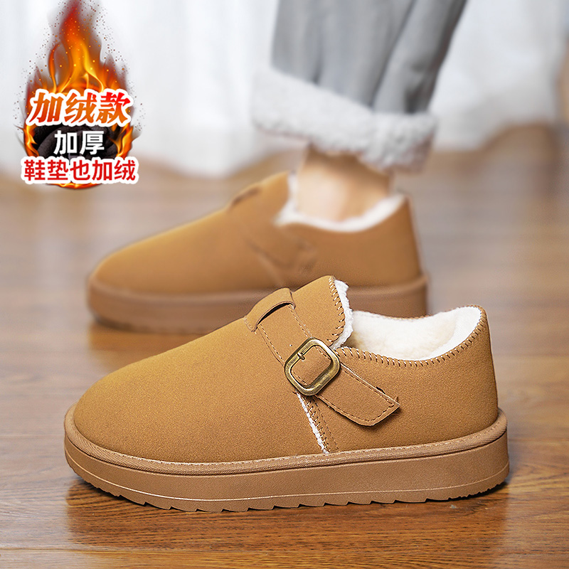 老北京棉鞋男鞋冬季加绒加厚一脚蹬软底防寒中老年爸爸保暖棉鞋男 - 图0