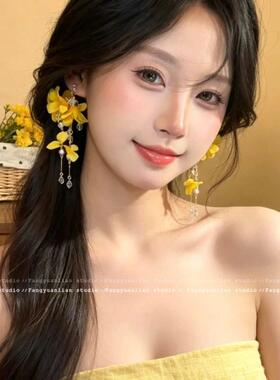 耳夹无耳洞繁花春夏黄色