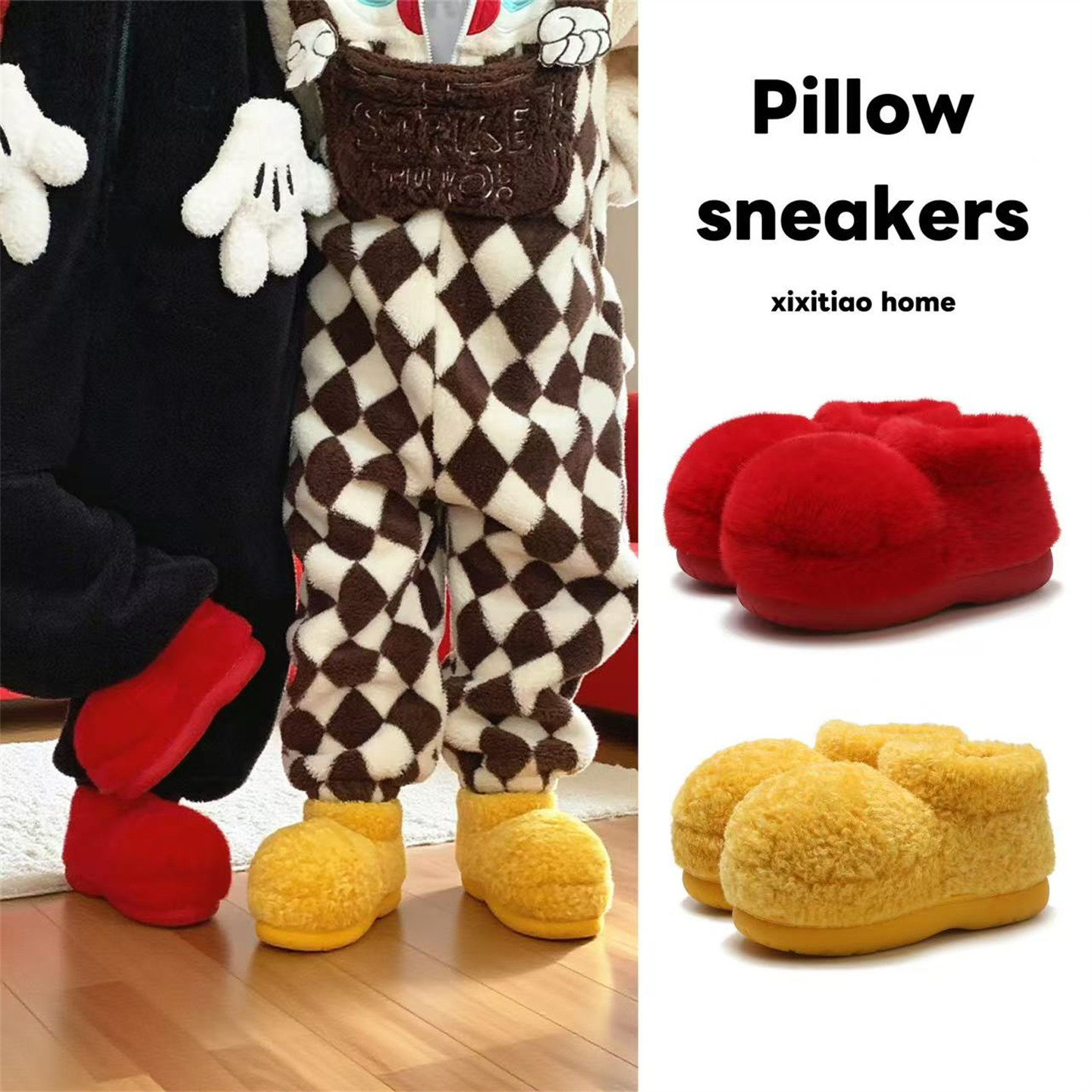 细细条可爱大头毛毛靴子女ins保暖防滑冬天外穿家居棉鞋平底圆头,淘宝优惠券,粉丝福利购,淘宝优惠卷