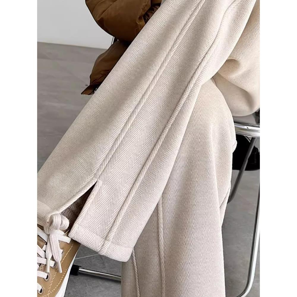 加厚加绒毛呢裤子女秋冬季2025新款窄版直筒醋酸阔腿裤大码小个子 - 图3