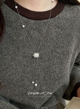银色珍珠烟花项链小众设计轻奢高级感秋冬气质百搭锁骨链毛衣链女