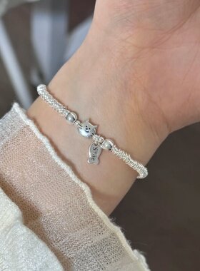 【幂琳】999纯银猫咪小鱼盘缠碎银子手链女款轻奢小众精致手饰品