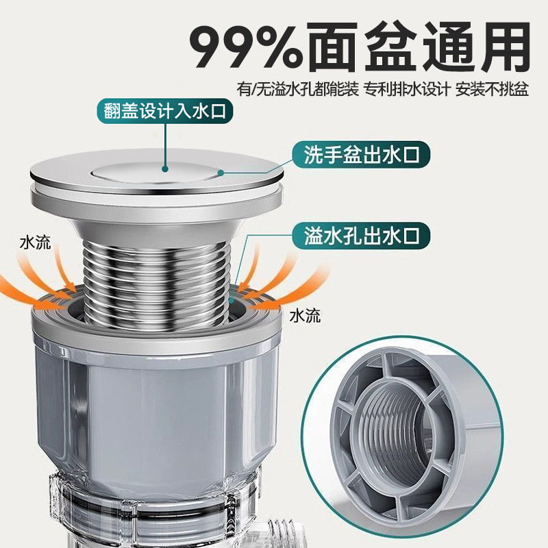 全套防臭面盆下水器洗手盆下水管卫生间陶瓷横排配件墙排排水侧排 - 图0