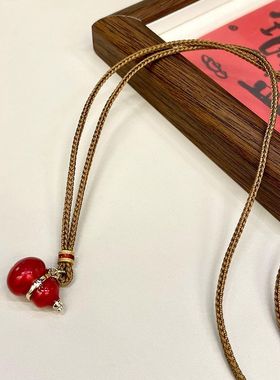 福禄安康红色中式珐琅女款葫芦新款高级编绳长款项链坠小众毛衣