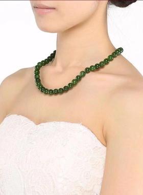 碧绿玉色项链女士手链女款气质高档圆珠菠菜绿手串简约礼物送妈妈