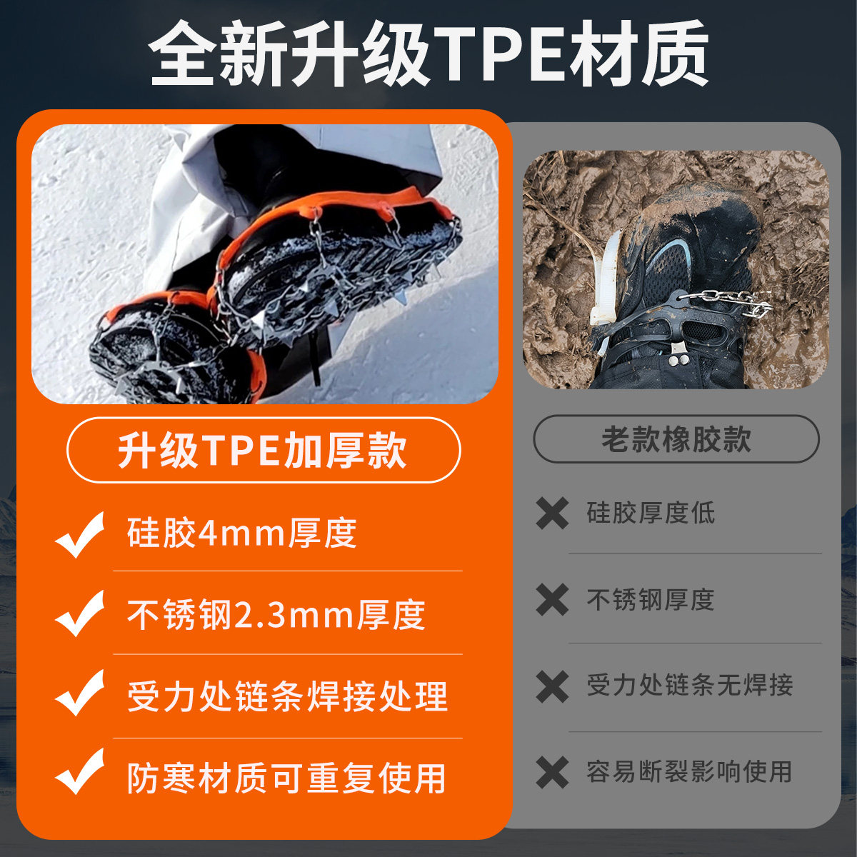 冰爪户外8齿19齿冰雪地防滑26齿登山雪爪不锈钢简易钉链雪地鞋套,淘宝优惠券,粉丝福利购,淘宝优惠卷