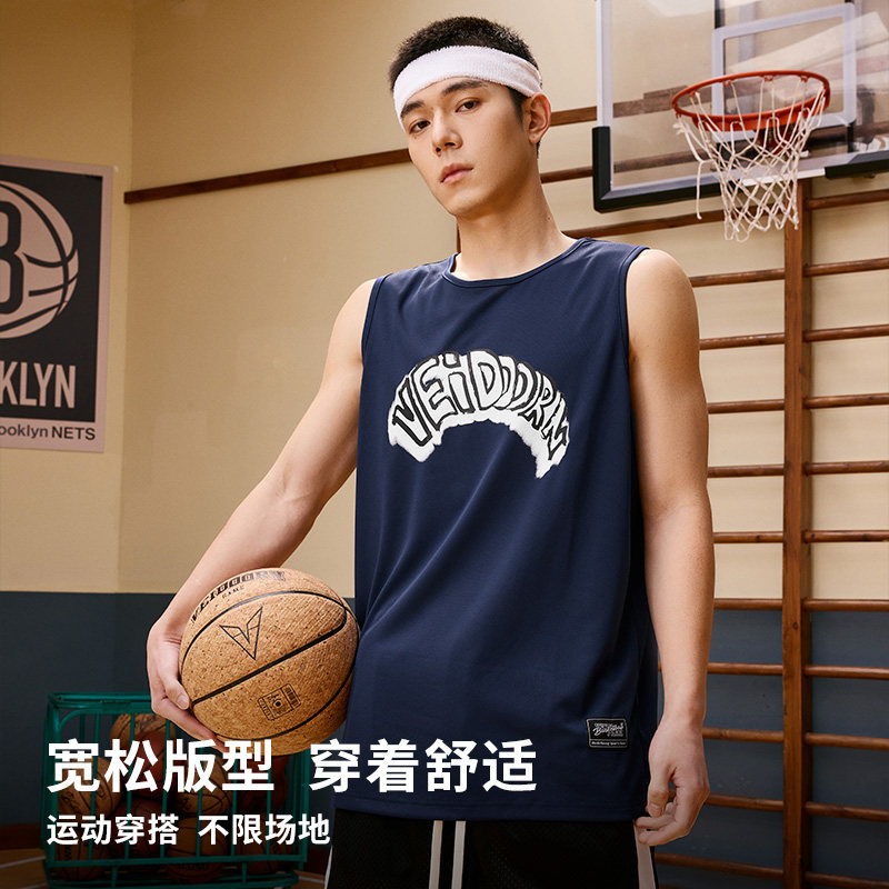 官方背心阻断男篮球运动跑步训练服夏季无袖坎肩t恤网眼上衣v印花
