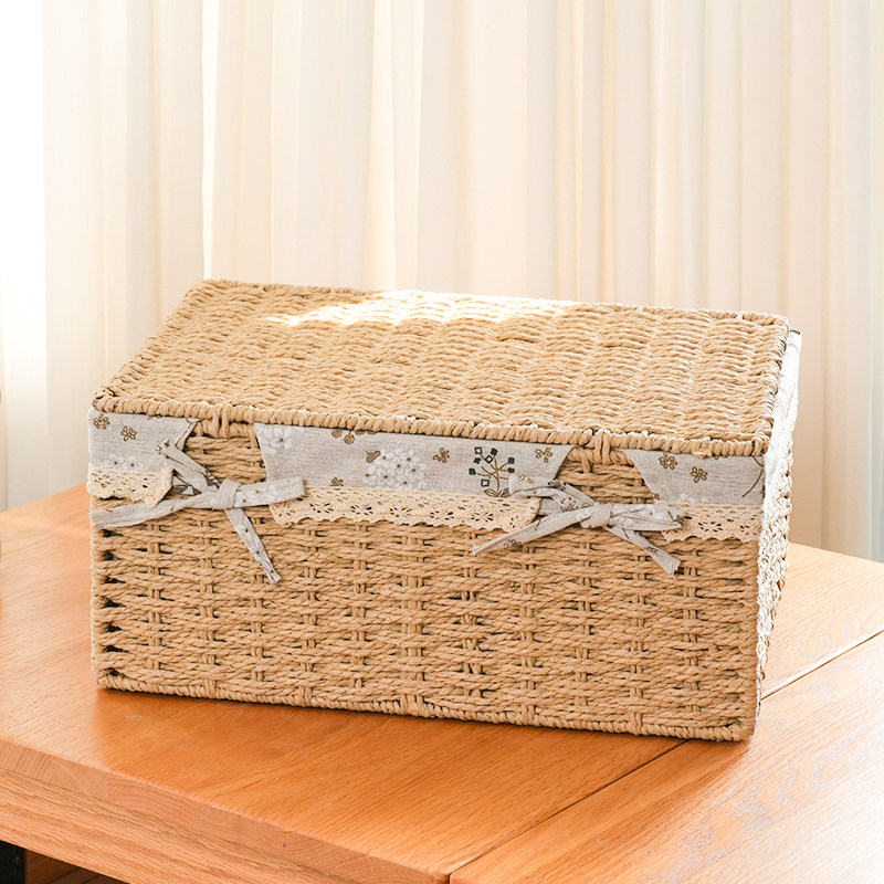 桌面收纳盒零食收纳筐化妆品收纳篮杂物收纳箱藤编编织带盖手工,淘宝优惠券,粉丝福利购,淘宝优惠卷