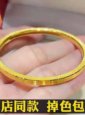 铼金手镯古法方形筷子金包银首饰女碎冰冰沙金真实心素圈不掉色