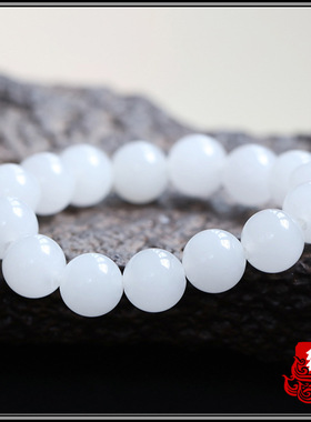 白玉项链女款8mm仿和田玉圆珠项链白玉手串气质手链民族风送妈妈