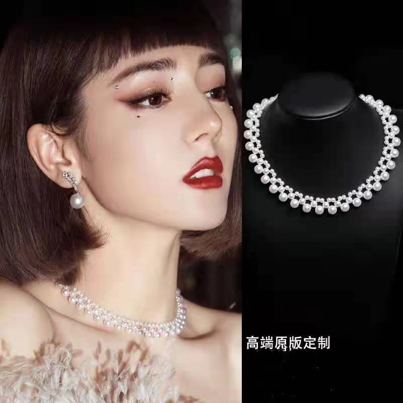 热巴同款项链爆款女法式复古纯温柔细珍珠颈链少女多层颈圈choker - 图1