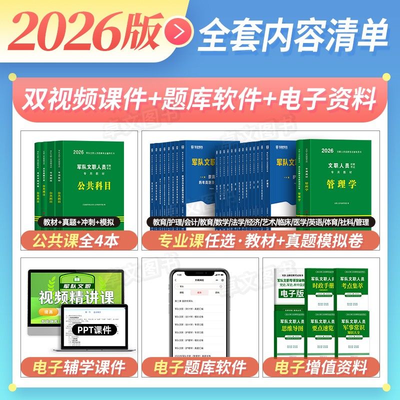 2026年军队文职公共科目考试教材历年真题库资料粉笔技能管理岗管理学数学1数2物理华图基础医学综合艺术临床教育学社会理论科学 - 图0
