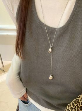 韩系ins极简风水滴吊坠抽拉项链女轻奢高级感长款颈链配饰毛衣链