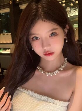 【蜜桃茶】朦胧月光~千金风闪钻珍珠choker项链高级感晚礼服配饰