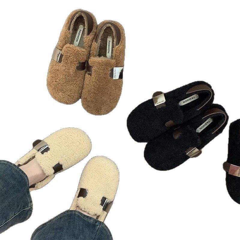 2025秋冬新款女鞋韩版流行豆豆鞋平底棉鞋时尚毛毛鞋外贸一件代发,淘宝优惠券,粉丝福利购,淘宝优惠卷