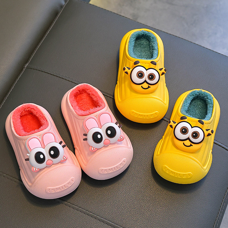 儿童棉拖鞋防水男童2024新款秋冬季加绒棉鞋包跟男宝宝拖鞋带后跟