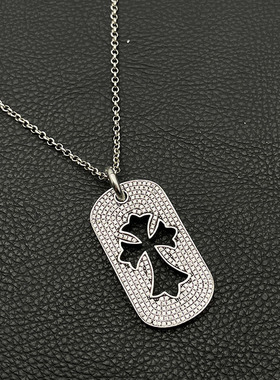 饰仟禧vintage满钻军牌项链男女欧美重工个性镂空十字架铭牌男士
