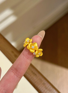 新中式金色手工拉丝锆石茉莉花戒指女小众设计轻奢高级感精美气质