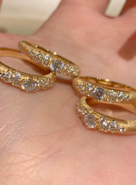 中古vintage金色拉丝点钻戒指女小众设计轻奢高级感满天星食指戒