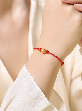 红绳手链半成品可穿珠黄金diy串转运珠男女本命年手绳手工编织绳