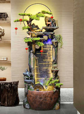 中式假山流水喷泉落地鱼缸