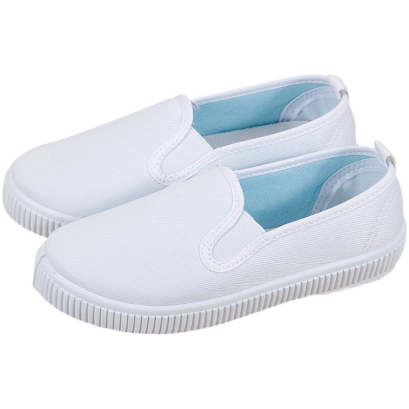 儿童小白鞋学生春秋学校活动白色帆布鞋童鞋透气魔术贴表演舞蹈鞋