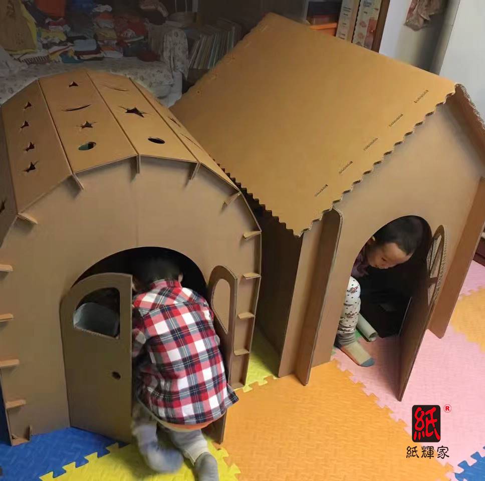 箱儿童纸板屋纸壳房子屋纸房子VVI玩具城堡幼儿园房纸子diy手工恐 - 图2