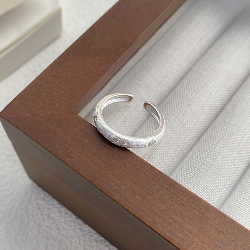 S925 sterling silver open silver ring eight-pointed star flash zirconium