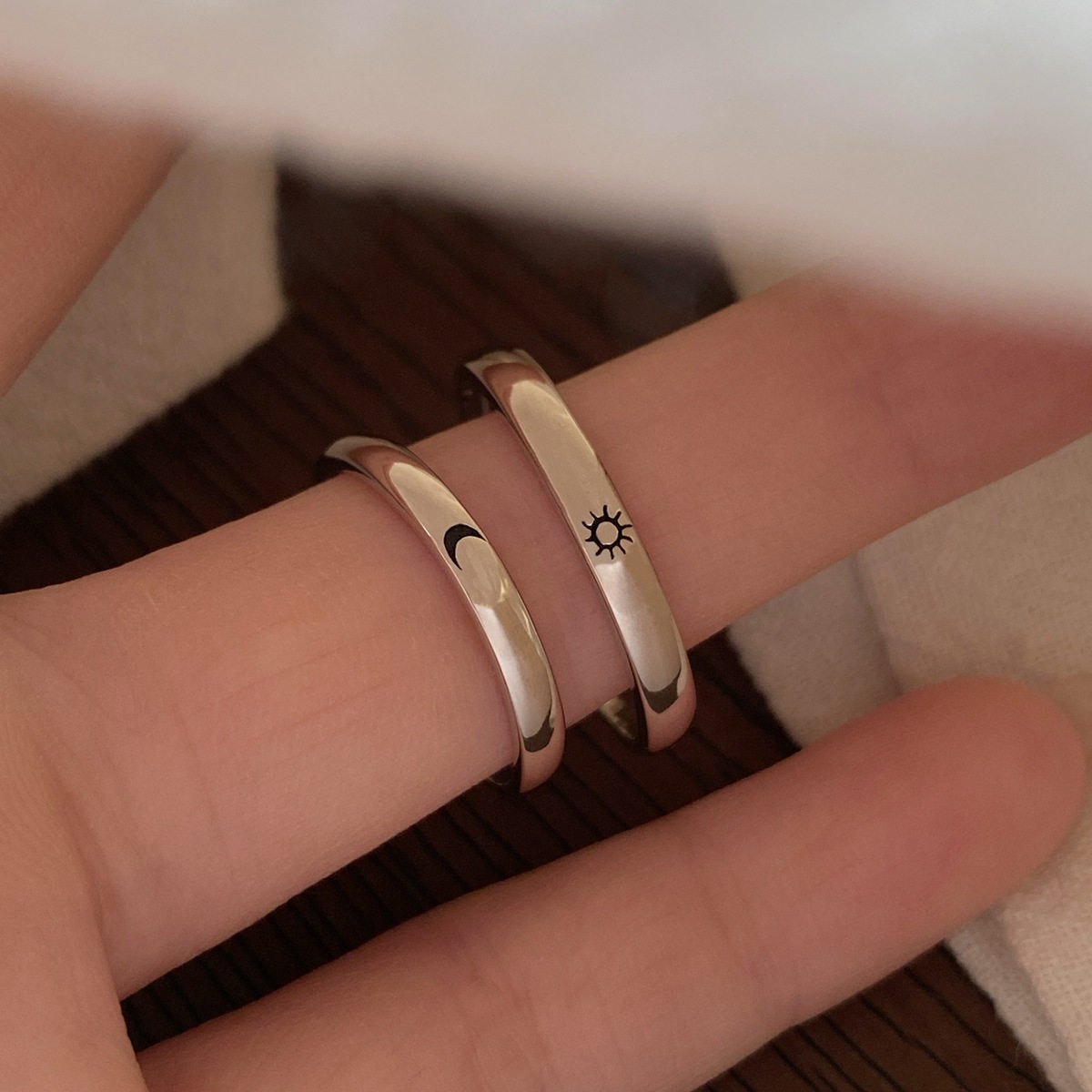 S925 sterling silver couple ring open pair