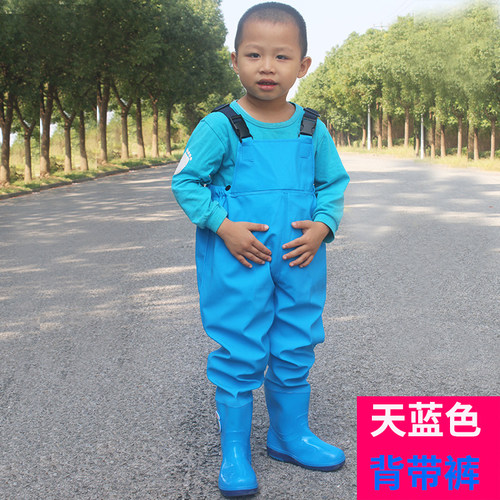 儿童连体下水裤玩水服防水雨裤幼儿园玩沙衣服抓捕鱼小孩水叉雨鞋 - 图2