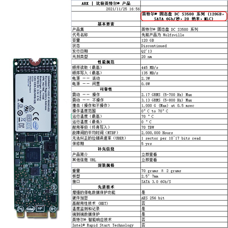 lntel/英特尔 S3500 120G SATA M.2 MLC m2固态硬盘128g SSD - 图1