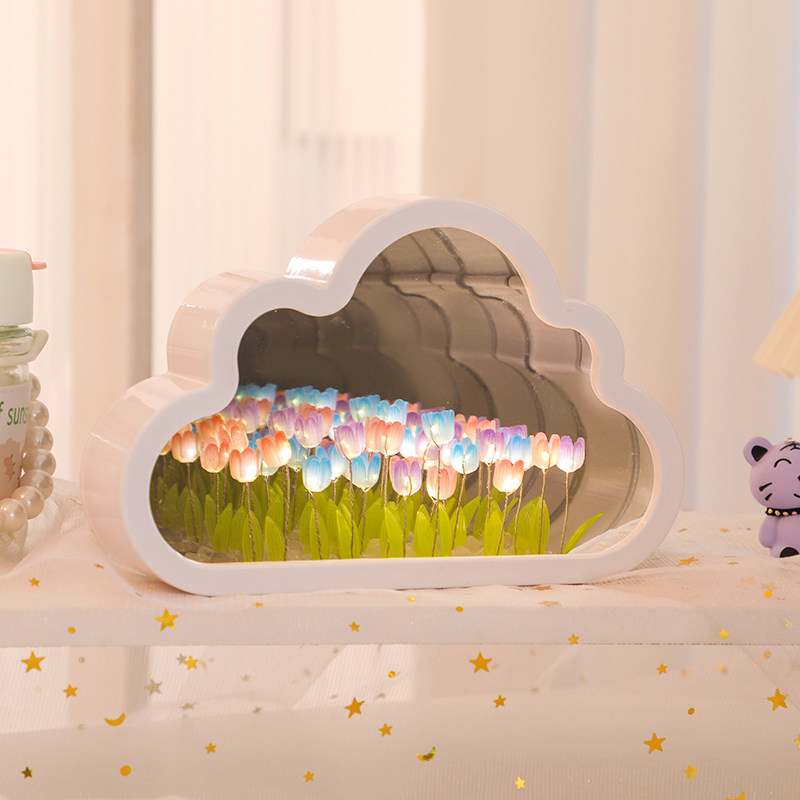 花海郁金香可发光摆件diy手工云朵镜子装饰品送人情人节生日礼物,淘宝优惠券,粉丝福利购,淘宝优惠卷