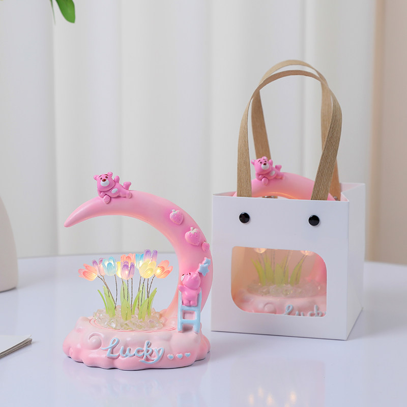 郁金香摆件手工diy月亮小熊书房可发光装饰送女朋友闺蜜老师礼物,淘宝优惠券,粉丝福利购,淘宝优惠卷