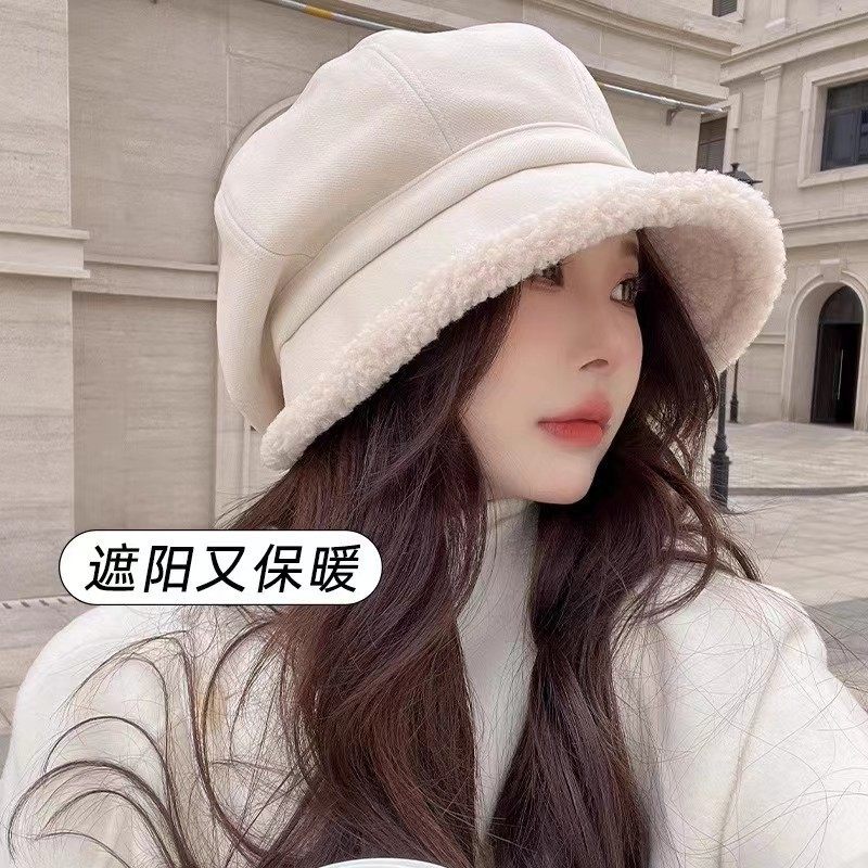 秋冬帽子女渔夫帽加绒防寒护耳网红盆帽休闲羊羔毛八角贝雷帽百搭,淘宝优惠券,粉丝福利购,淘宝优惠卷
