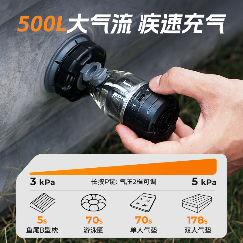 FLEXTAIL鱼尾无线便携式沙发气垫充气泵露营橡皮艇泳圈电动打气筒