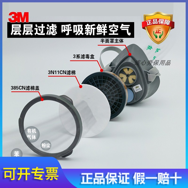 3MHF-52硅胶防毒面罩防化工气体粉尘异味甲醛打磨农药毒气防尘罩 - 图2