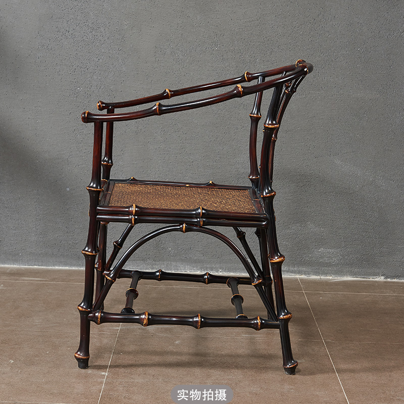 所氏筇竹圈椅三件套侘寂风休闲椅大漆扶手竹椅茶室泡茶椅主人椅