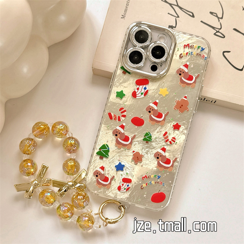 卡通可爱圣诞树腊肠狗适用苹果15手机壳iPhone16ProMax新款15pro防摔13女款小众12硅胶14pro带镜头膜全包软壳