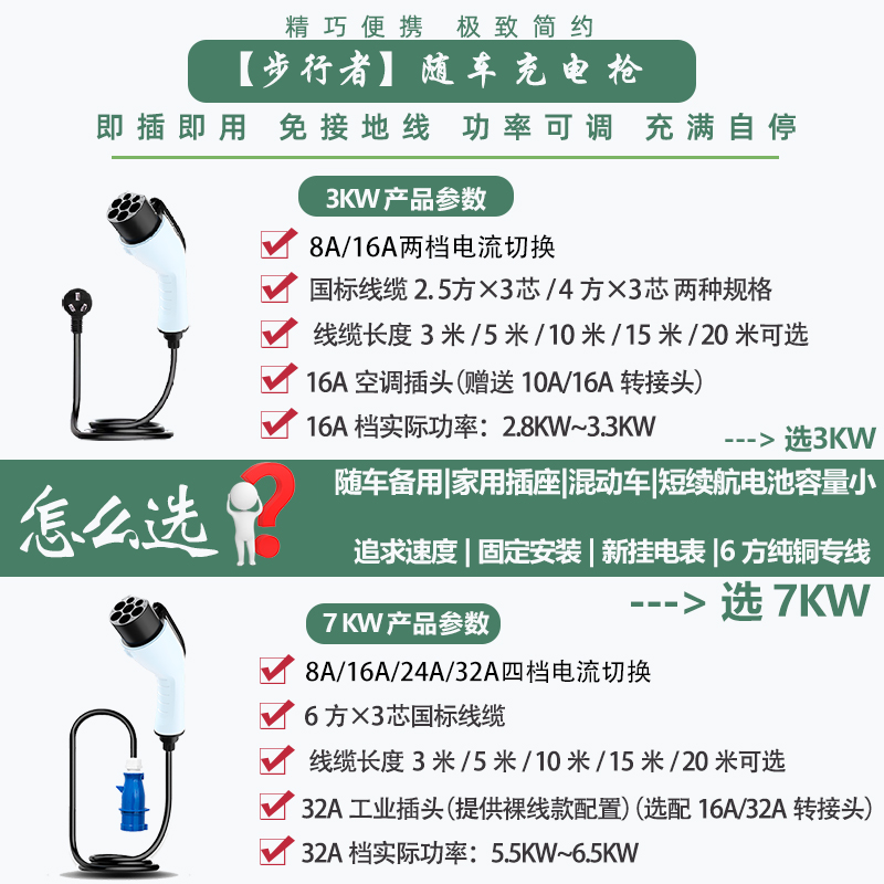 家新能源用便携随车充电枪7KW32A动汽车充电器1A3K电器师D3W6西牛 - 图2