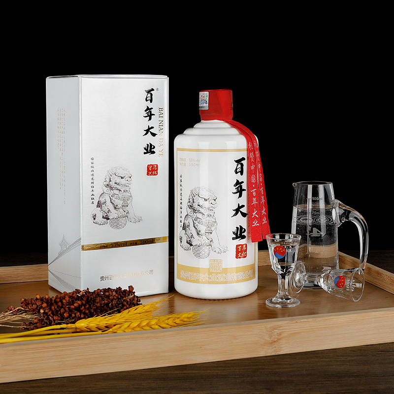【百年大业】国画狮子款白酒53°酱香酒酒宴喜宴送礼高档白酒-图0